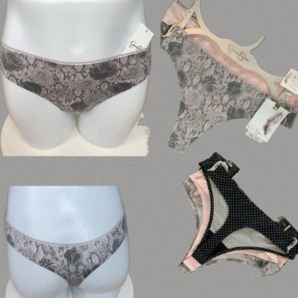 Jessica Simpson L Gray Floral-Pink-Black Polka Dot No Line Thong Panties-3-Pk - Picture 1 of 7